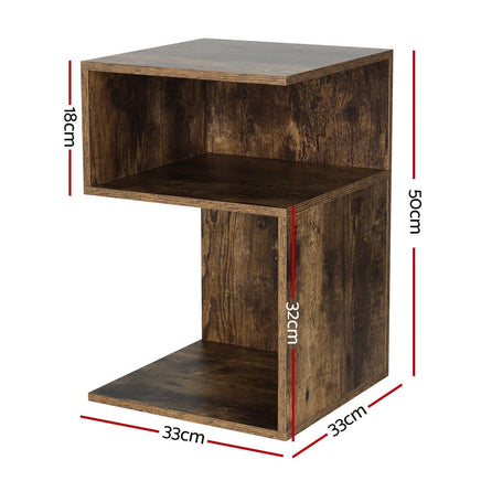 Artiss Bedside Table Shelves Side End Table Storage Nightstand Rust Oak UMENI Furniture Kings Warehouse 