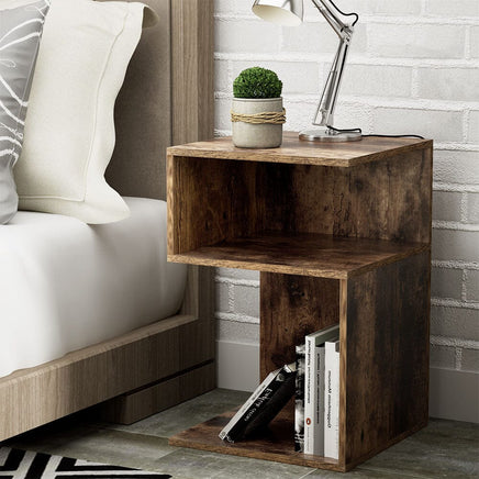 Artiss Bedside Table Shelves Side End Table Storage Nightstand Rust Oak UMENI Furniture Kings Warehouse 