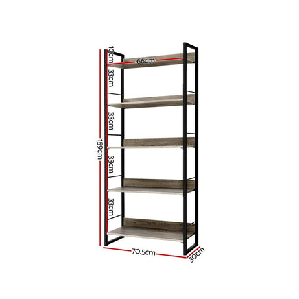 Artiss Bookshelf 5 Tiers - NOE Black and Oak Furniture Kings Warehouse 