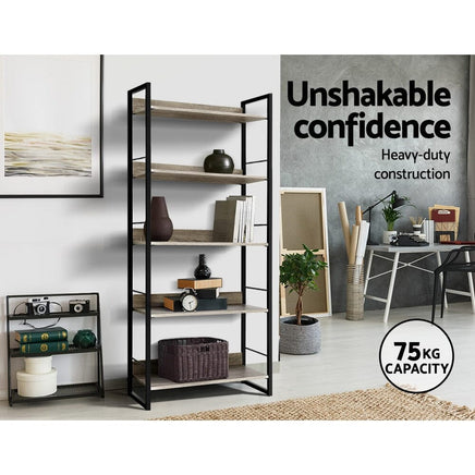 Artiss Bookshelf 5 Tiers - NOE Black and Oak Furniture Kings Warehouse 
