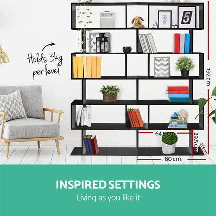 Artiss Bookshelf 6 Tiers - RIVA Black Furniture Kings Warehouse 