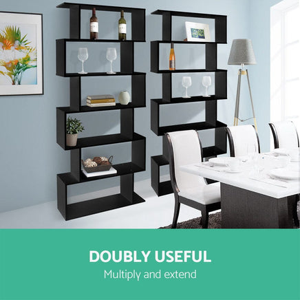 Artiss Bookshelf 6 Tiers - RIVA Black Furniture Kings Warehouse 