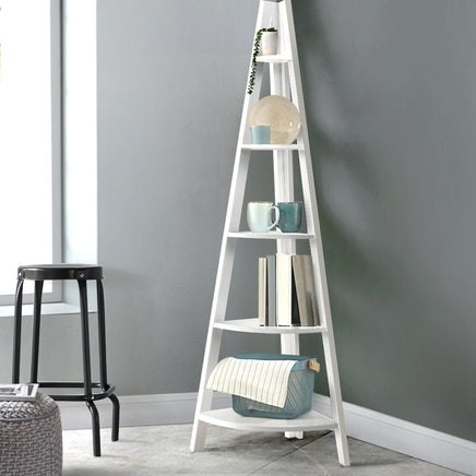 Artiss Bookshelf Corner Shelf 5 Tiers - CANE White Furniture Kings Warehouse 