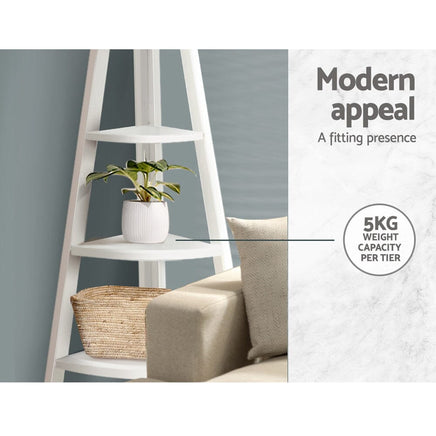 Artiss Bookshelf Corner Shelf 5 Tiers - CANE White Furniture Kings Warehouse 