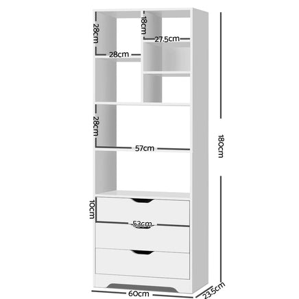 Artiss Bookshelf with Drawers - NANA White Furniture Kings Warehouse 