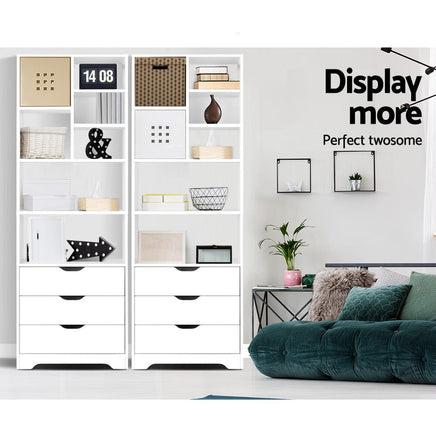 Artiss Bookshelf with Drawers - NANA White Furniture Kings Warehouse 