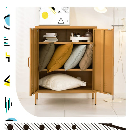 Artiss Buffet Sideboard Metal Cabinet - SWEETHEART Yellow Furniture Kings Warehouse 