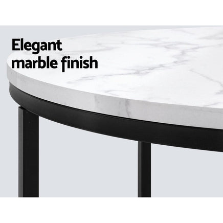 Artiss Coffee Table Round 70CM Marbel Effect Furniture Kings Warehouse 