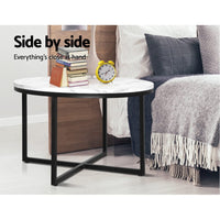 Artiss Coffee Table Round 70CM Marbel Effect Furniture Kings Warehouse 