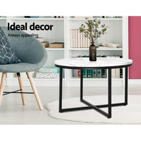 Artiss Coffee Table Round 70CM Marbel Effect Furniture Kings Warehouse 