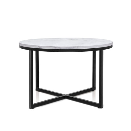 Artiss Coffee Table Round 70CM Marbel Effect Furniture Kings Warehouse 