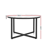 Artiss Coffee Table Round 70CM Marbel Effect Furniture Kings Warehouse 