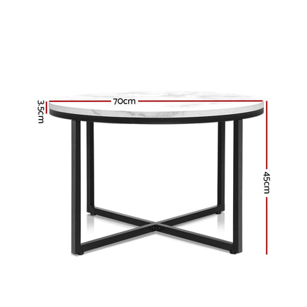 Artiss Coffee Table Round 70CM Marbel Effect Furniture Kings Warehouse 
