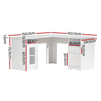 Artiss Computer Desk Shelf Cabinet L-Shape White 150CM Furniture Kings Warehouse 