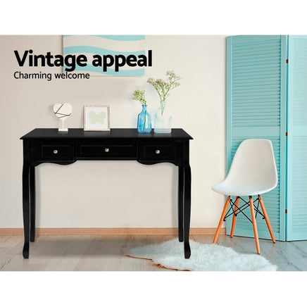 Artiss Console Table 3 Drawers Black Hamptons Furniture Kings Warehouse 