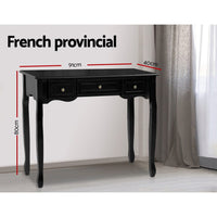 Artiss Console Table 3 Drawers Black Hamptons Furniture Kings Warehouse 