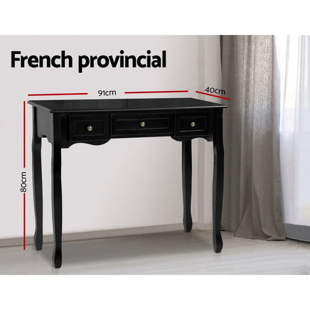 Artiss Console Table 3 Drawers Black Hamptons Furniture Kings Warehouse 