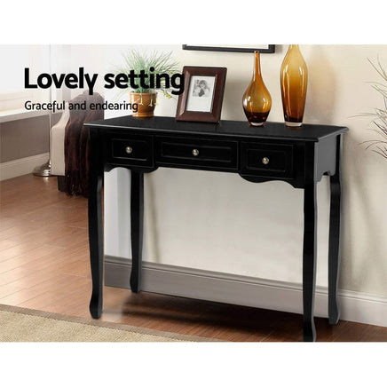 Artiss Console Table 3 Drawers Black Hamptons Furniture Kings Warehouse 