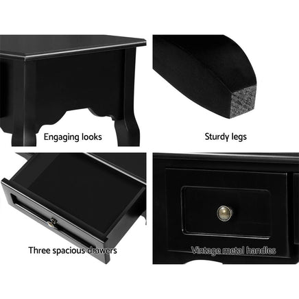 Artiss Console Table 3 Drawers Black Hamptons Furniture Kings Warehouse 