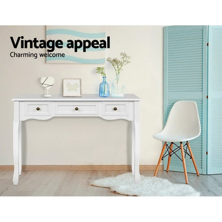 Artiss Console Table 3 Drawers White Hamptons Furniture Kings Warehouse 