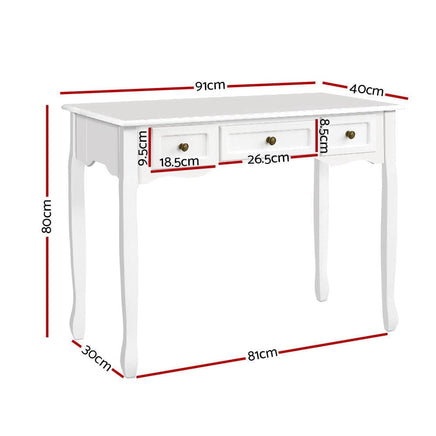 Artiss Console Table 3 Drawers White Hamptons Furniture Kings Warehouse 