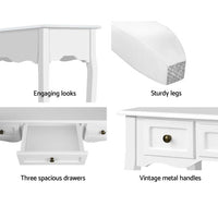 Artiss Console Table 3 Drawers White Hamptons Furniture Kings Warehouse 
