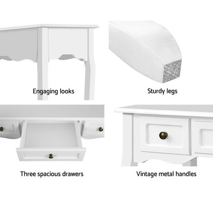 Artiss Console Table 3 Drawers White Hamptons Furniture Kings Warehouse 