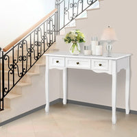 Artiss Console Table 3 Drawers White Hamptons Furniture Kings Warehouse 