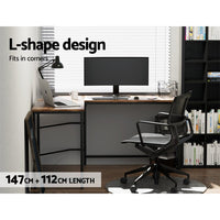 Artiss Corner Computer Desk L-Shaped Student Home Office Study Table Brown Kings Warehouse 