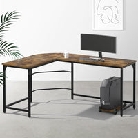 Artiss Corner Computer Desk L-Shaped Student Home Office Study Table Brown Kings Warehouse 