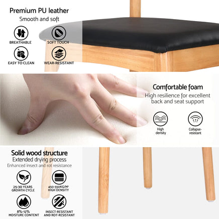 Artiss Dining Chair Rubber Wood Leather Seat Black Furniture Kings Warehouse 