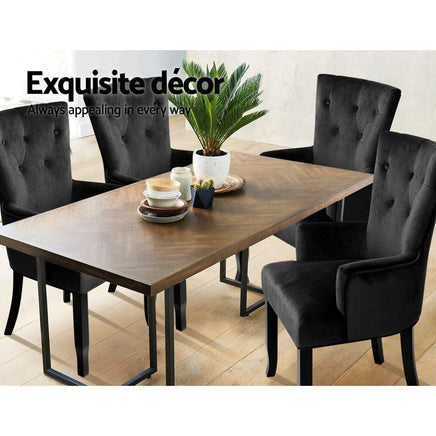 Artiss Dining Chair Velvet French Provincial Armchair Black Furniture Kings Warehouse 