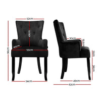 Artiss Dining Chair Velvet French Provincial Armchair Black Furniture Kings Warehouse 