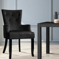 Artiss Dining Chair Velvet French Provincial Armchair Black Furniture Kings Warehouse 