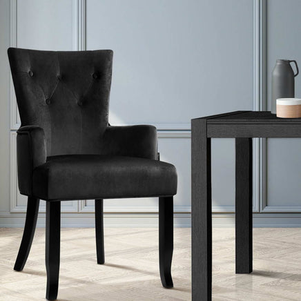 Artiss Dining Chair Velvet French Provincial Armchair Black Furniture Kings Warehouse 