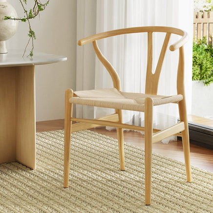 Artiss Dining Chair Wooden Rattan Seat Wishbone Back Furniture Kings Warehouse 