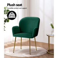 Artiss Dining Chairs Set of 2 Velvet Armchair Green Furniture Kings Warehouse 