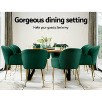 Artiss Dining Chairs Set of 2 Velvet Armchair Green Furniture Kings Warehouse 