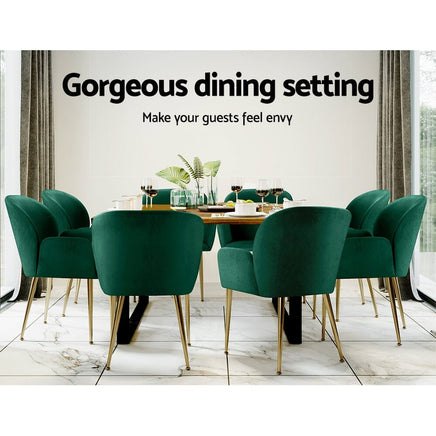 Artiss Dining Chairs Set of 2 Velvet Armchair Green Furniture Kings Warehouse 