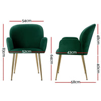 Artiss Dining Chairs Set of 2 Velvet Armchair Green Furniture Kings Warehouse 