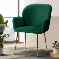 Artiss Dining Chairs Set of 2 Velvet Armchair Green Furniture Kings Warehouse 
