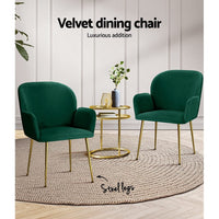 Artiss Dining Chairs Set of 2 Velvet Armchair Green Furniture Kings Warehouse 