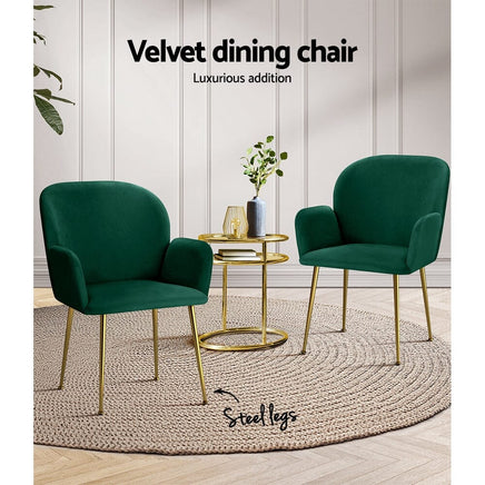 Artiss Dining Chairs Set of 2 Velvet Armchair Green Furniture Kings Warehouse 