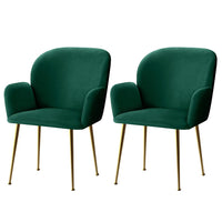 Artiss Dining Chairs Set of 2 Velvet Armchair Green Furniture Kings Warehouse 