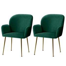 Artiss Dining Chairs Set of 2 Velvet Armchair Green Furniture Kings Warehouse 