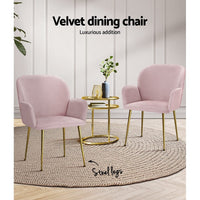 Artiss Dining Chairs Set of 2 Velvet Armchair Pink Furniture Kings Warehouse 