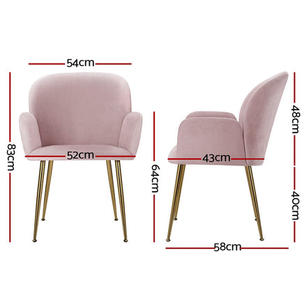 Artiss Dining Chairs Set of 2 Velvet Armchair Pink Furniture Kings Warehouse 
