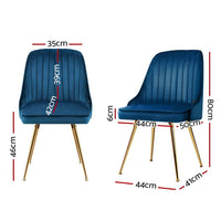 Artiss Dining Chairs Set of 2 Velvet Channel Tufted Blue Furniture Kings Warehouse 
