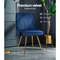 Artiss Dining Chairs Set of 2 Velvet Channel Tufted Blue Furniture Kings Warehouse 