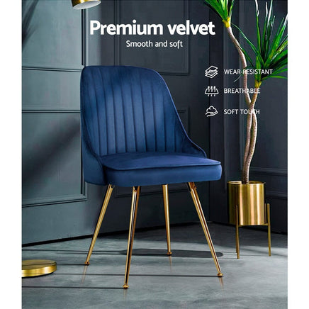Artiss Dining Chairs Set of 2 Velvet Channel Tufted Blue Furniture Kings Warehouse 